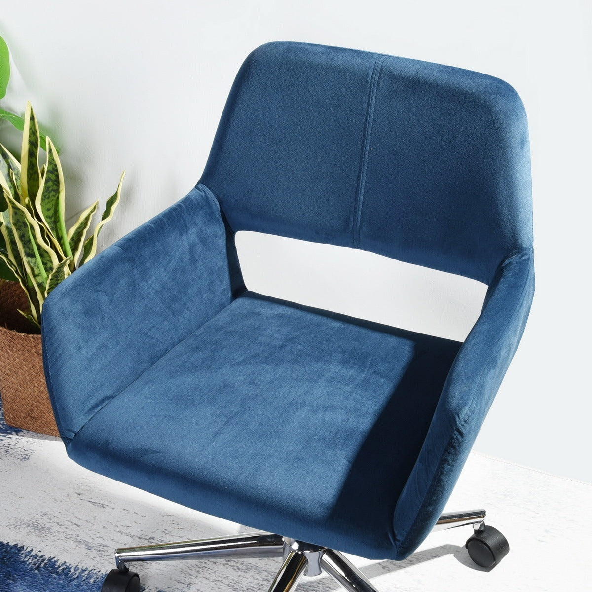 Modern Velvet Upholstered Adjustable Swivel Office Chair - Blue