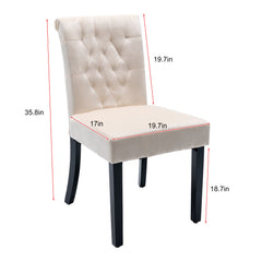 Velvet Dining Chair Set Tufted Heigh Back with Solid Wood Frame Accent Chairs (Set of 2) -  Beige