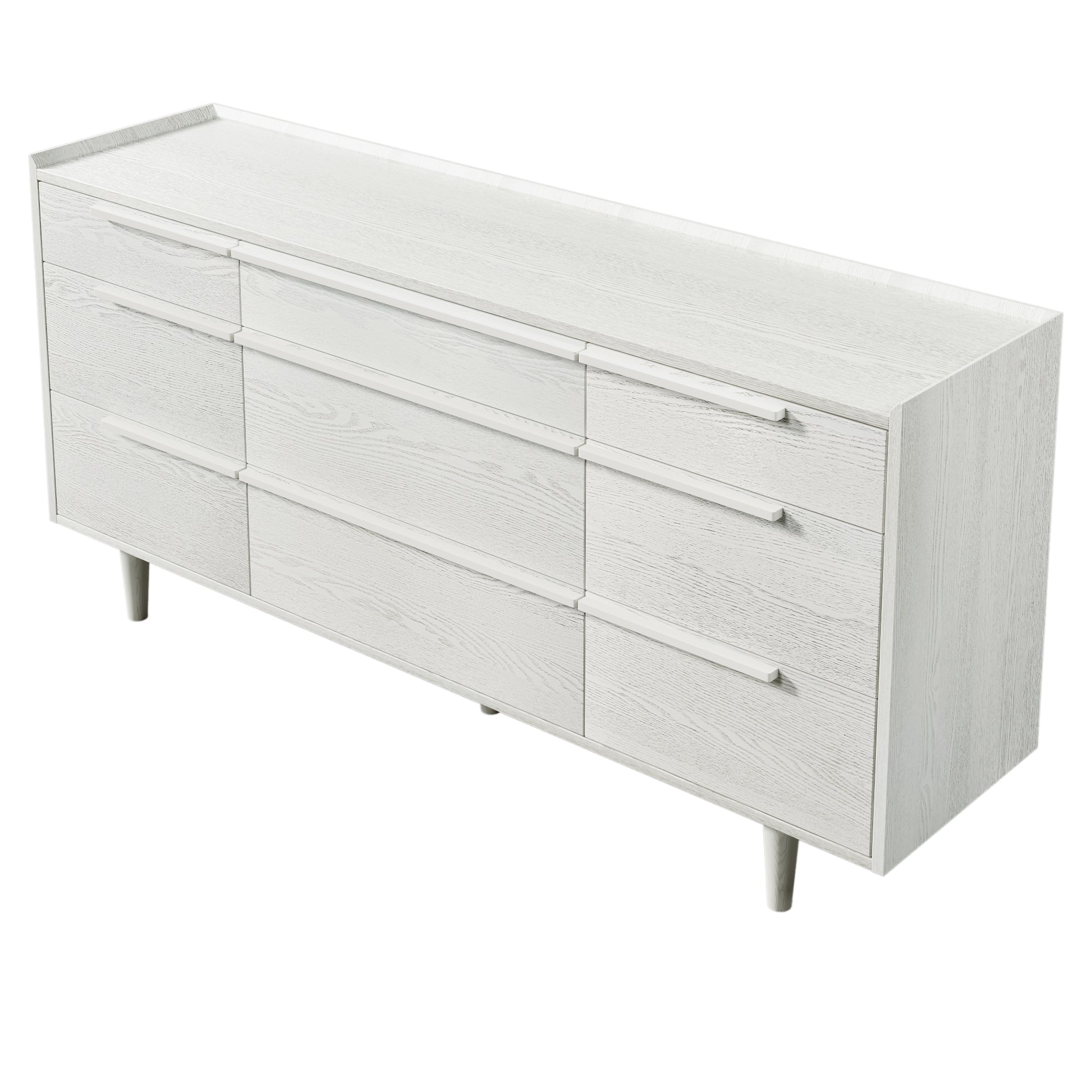 Modern Style Manufactured Wood 9-Drawer Dresser with Solid Wood Legs - White