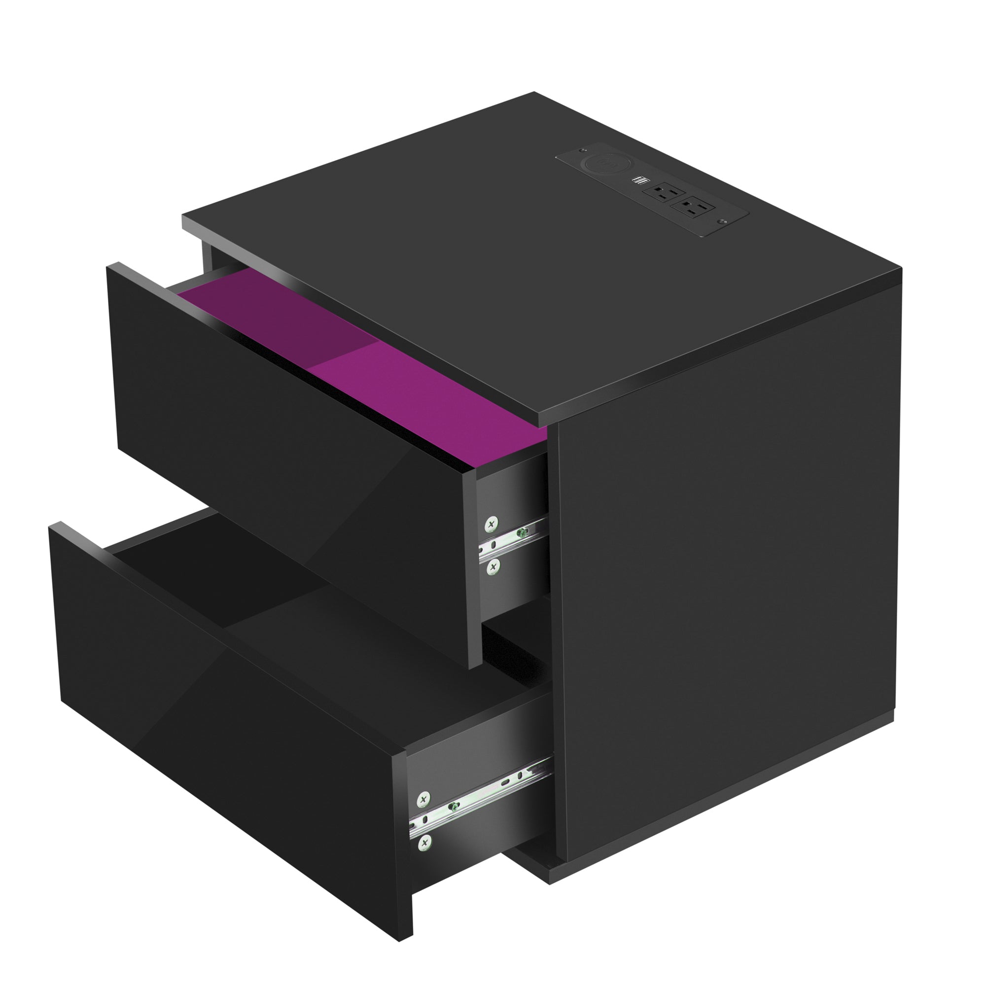 Nightstand with 2 Drawers, USB Charging Ports, Wireless Charging and Remote Control LED Light - Black