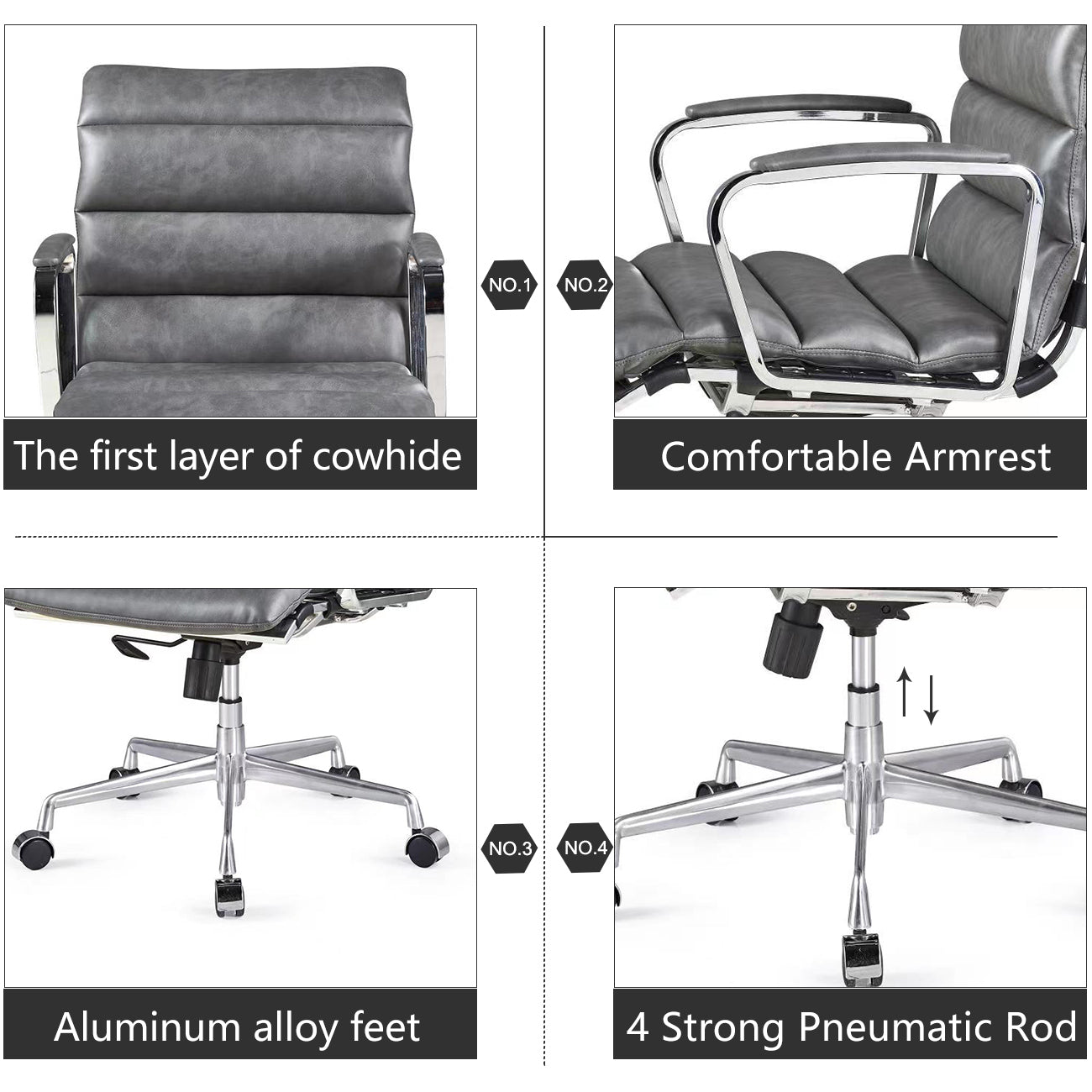 Modern Swivel Office Desk Chair Luxury Executive Boss Ergonomic Computer Chair - Antique Gray