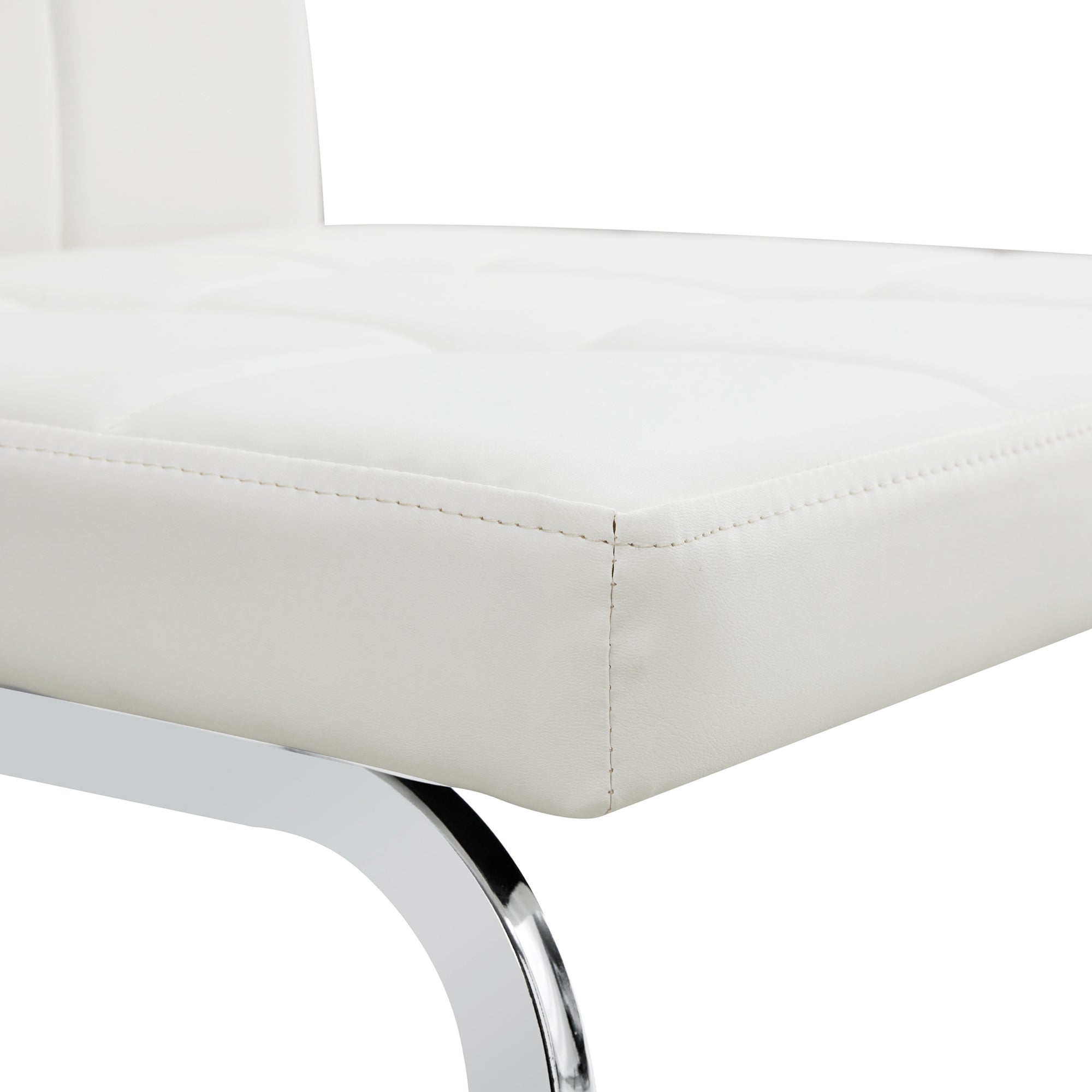 Modern Style Dining Chairs with Inset Buttons, C-shaped Tube Plating Metal Legs (Set of 2) - White