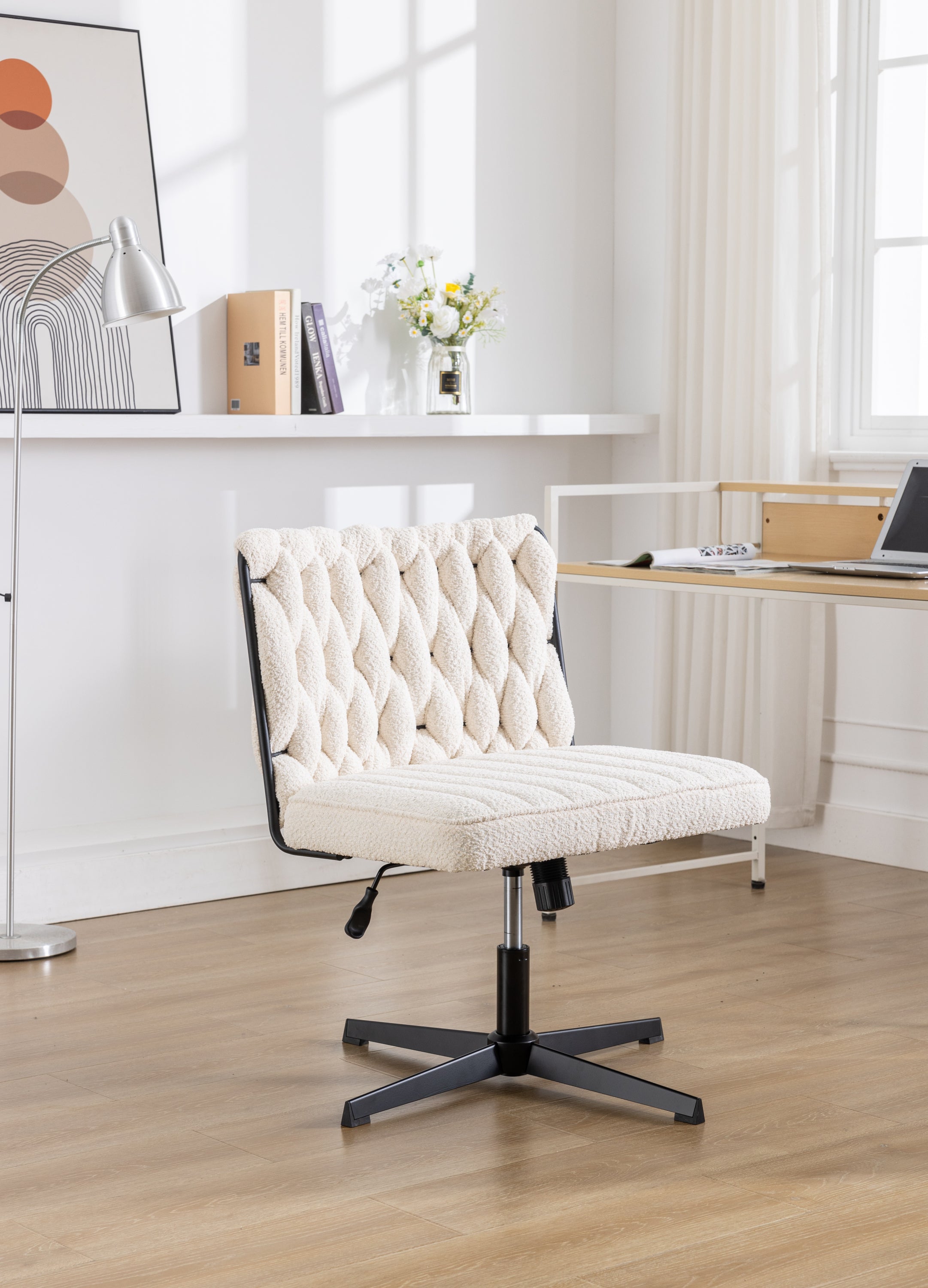 Armless Office Desk Chair No Wheels - White