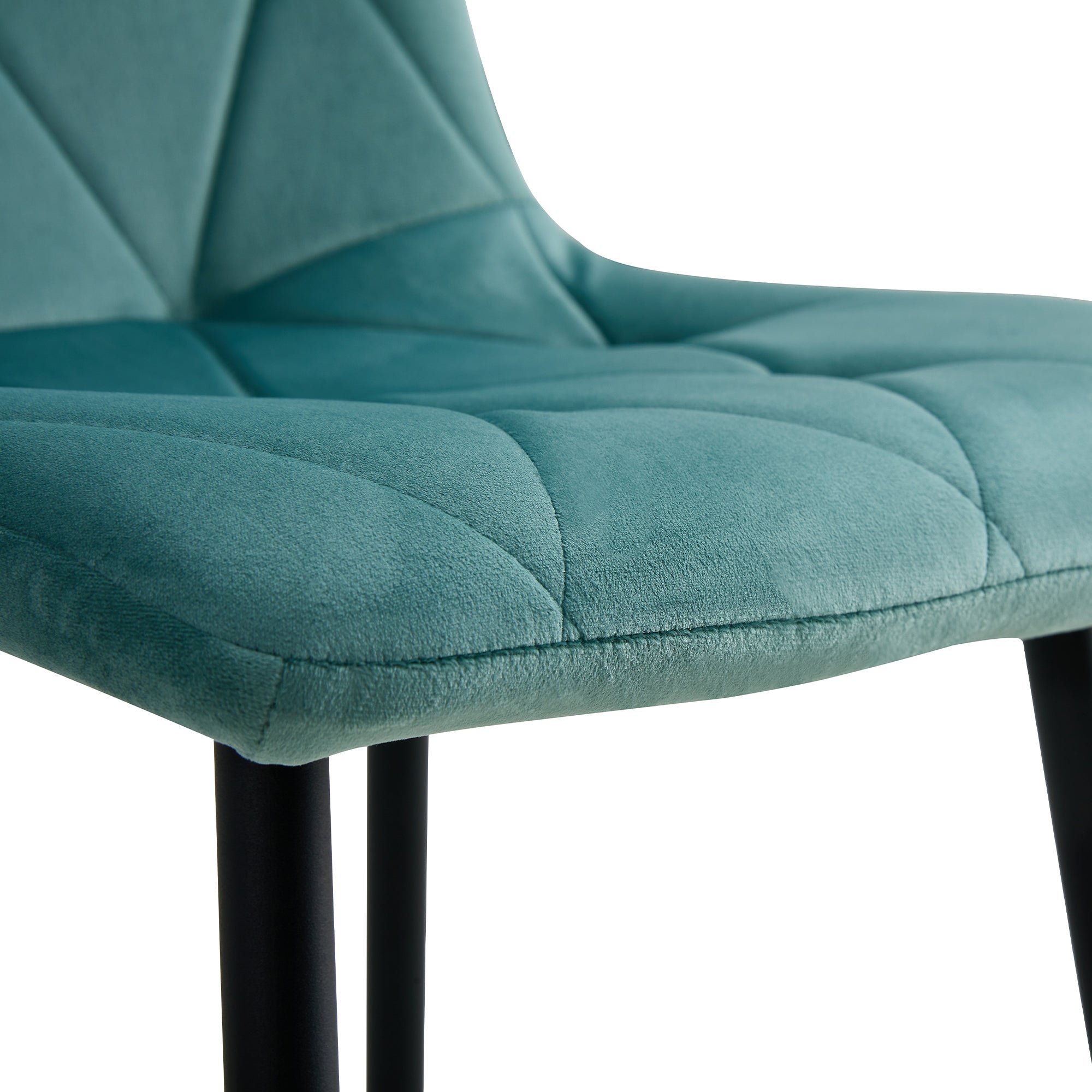Modern Velvet Dining Chairs with Cushion Seat Back Black Coated Legs (Set of 4) - Antique Blue Green