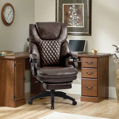 High Back Big & Tall 400lb Office Chair with Footrest Bonded Leather Ergonomic Executive Chair - Brown