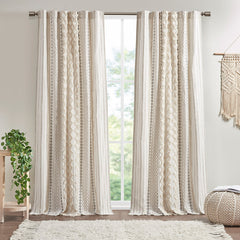 84"H Cotton Printed Curtain Panel with Chenille Stripe and Lining (1 panel)