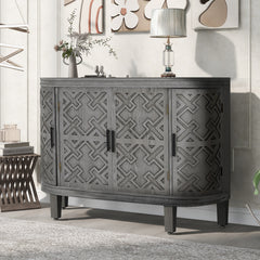 Accent Storage Cabinet Sideboard Wooden with Antique Pattern Doors - Grey