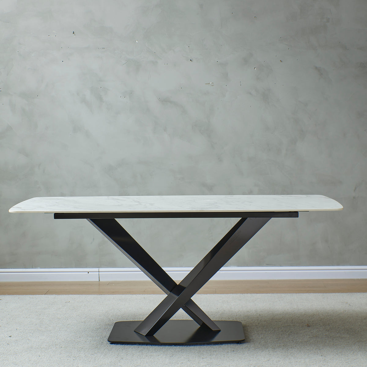 MAICOSY 63" Artificial Stone Dining Table Rectangular Black Metal Frame Leg (chairs not included)
