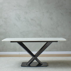 MAICOSY 63" Artificial Stone Dining Table Rectangular Black Metal Frame Leg (chairs not included)