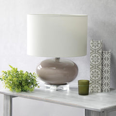 Modern Ceramic Table Lamp with White Fabric Shade - Grey
