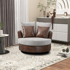 Accent Barrel Chair and Sofa With 4 Pillows 360 Degree Swivel Round Sofa- Light Gray