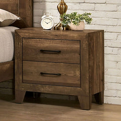 Walnut Rustic Nightstand Faux Wood Veneer Wide Black Drawer
