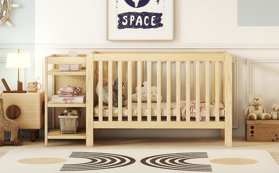 Convertible Crib/Full Size Bed with Changing Table - Natural