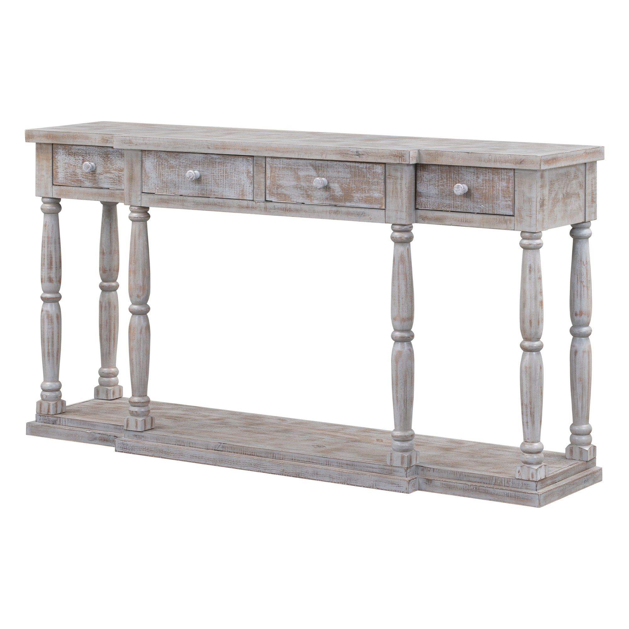 Farmhouse Console Table for Hallway with 4 Front Facing Storage Drawers and 1 Shelf