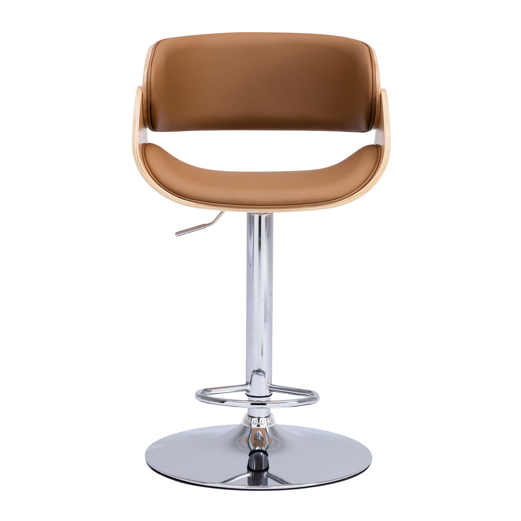 Adjustable/Swivel Bar Stool PU Leather Ecru Bent Wood Bar Chair - Walnut