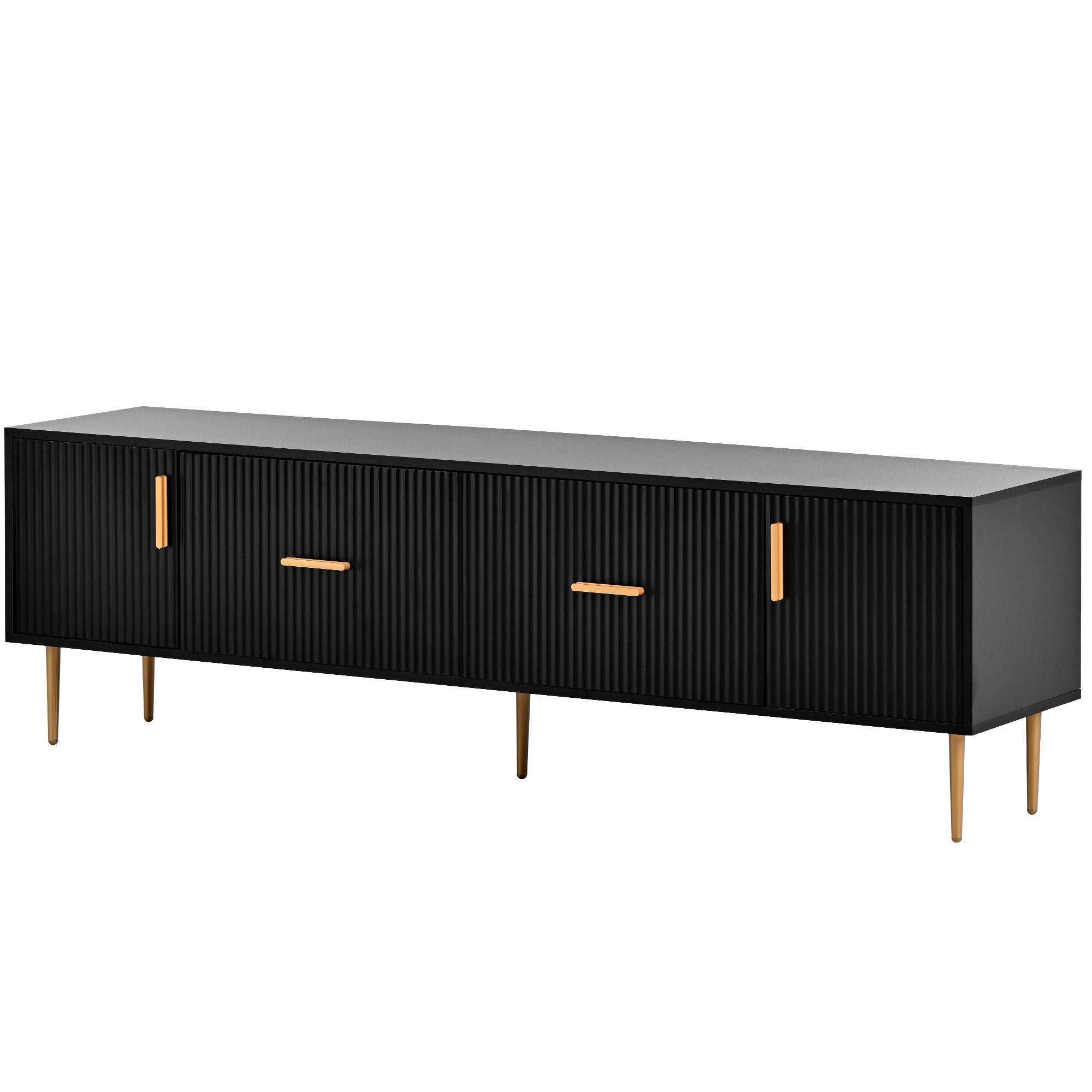 Modern TV Stand with 5 Champagne Legs, TVS Up to 75'' - Black