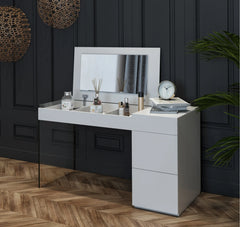 Modern White Floating Glass Vanity With Mirror