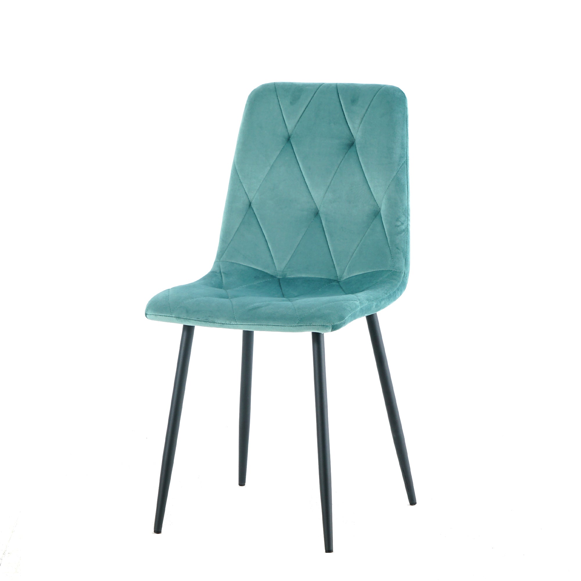 Modern Velvet Dining Chairs with Cushion Seat Back Black Coated Legs (Set of 4) - Antique Blue Green