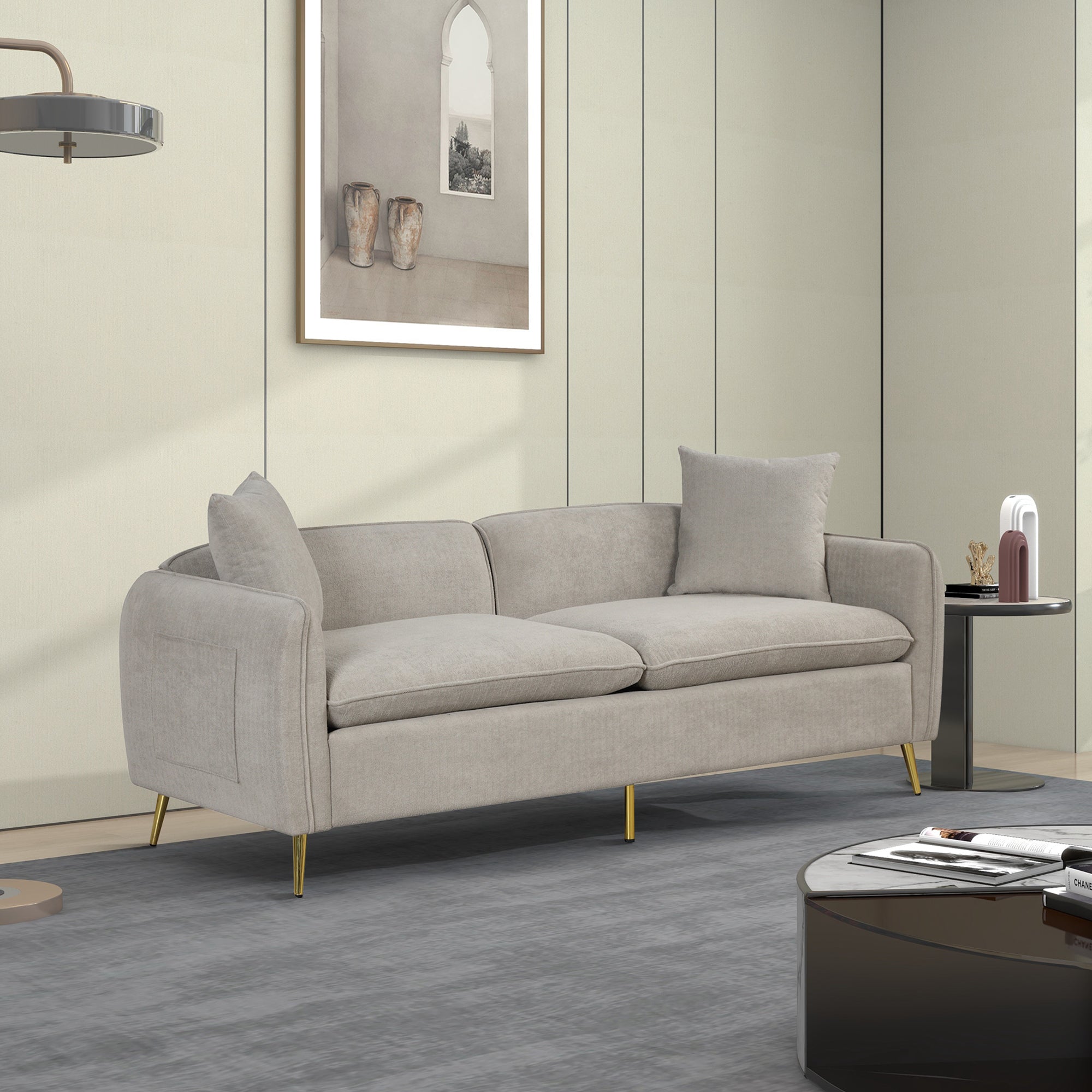 2 Piece Sofa Set for Living Room 3 Seaters Velvet Upholstery Sofa Couch