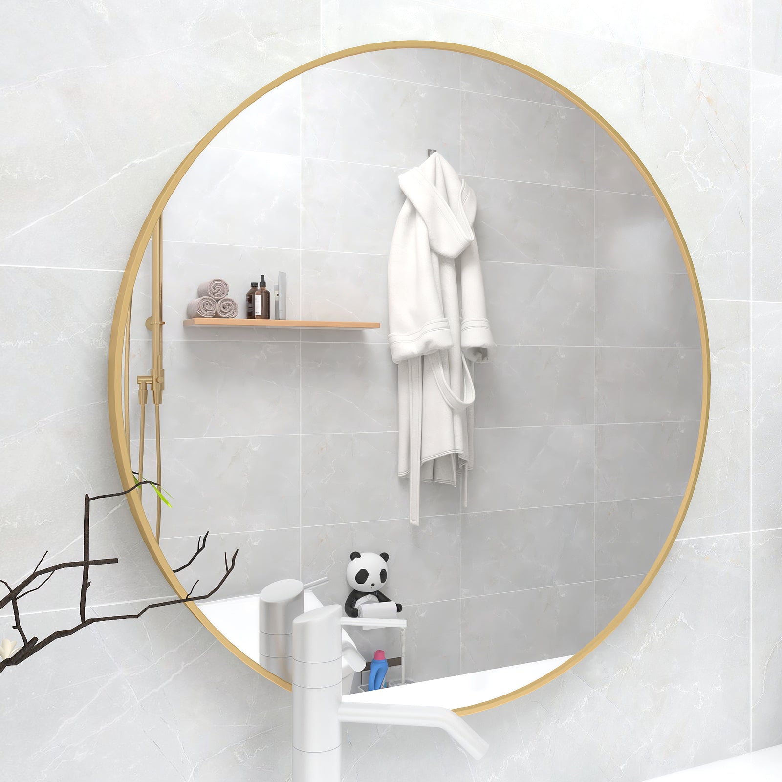 MAICOSY 27.5" Large Gold Round Wall Mounted Mirror Vanity Bedroom Bathroom Decor