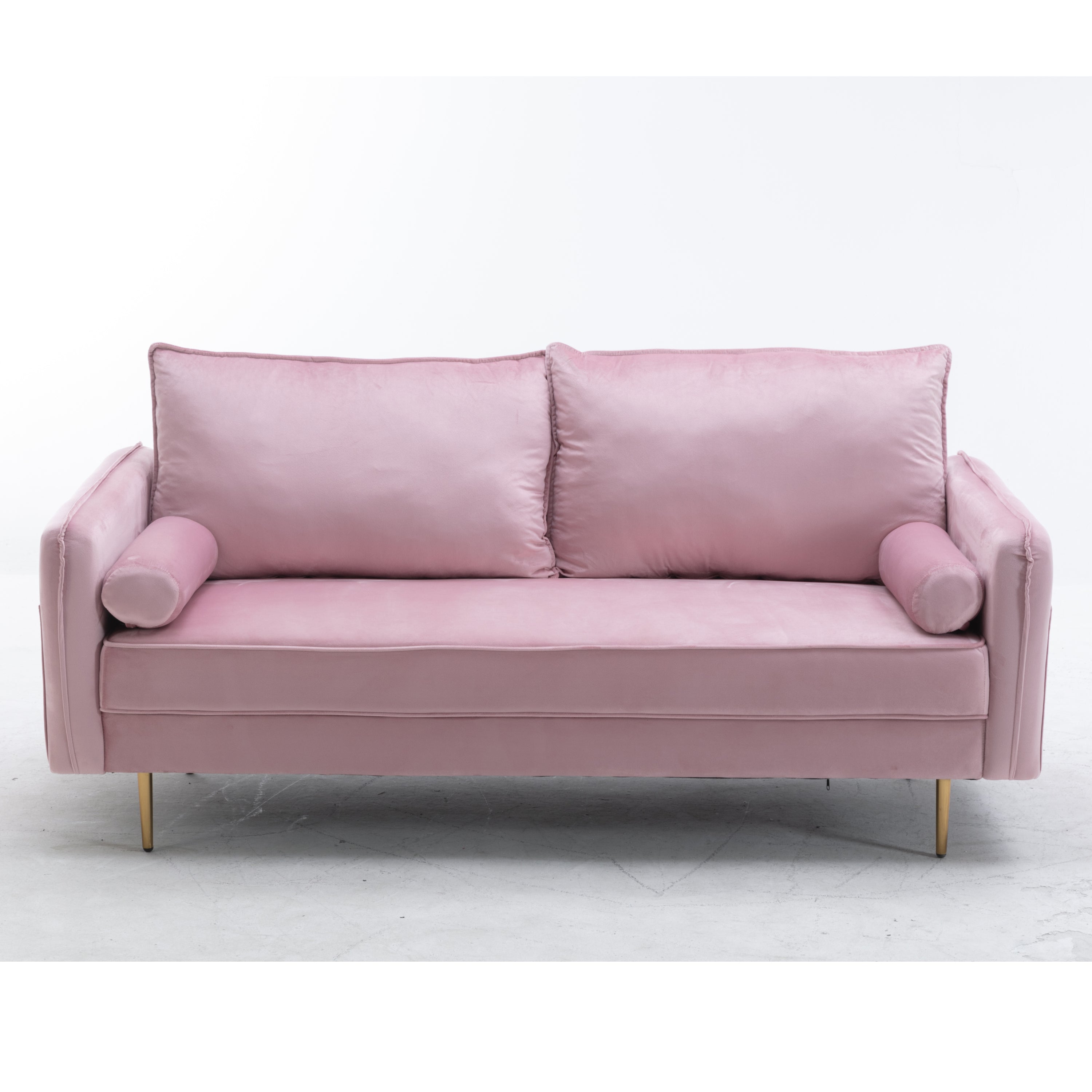 Modern Living Room Velvet Fabric Sofa Couch, Loveseat Sofa with Pocket - Pink