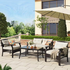 MAICOSY 4pc Outdoor Rattan Sofa Patio Furniture Wicker Chair Table Cushions