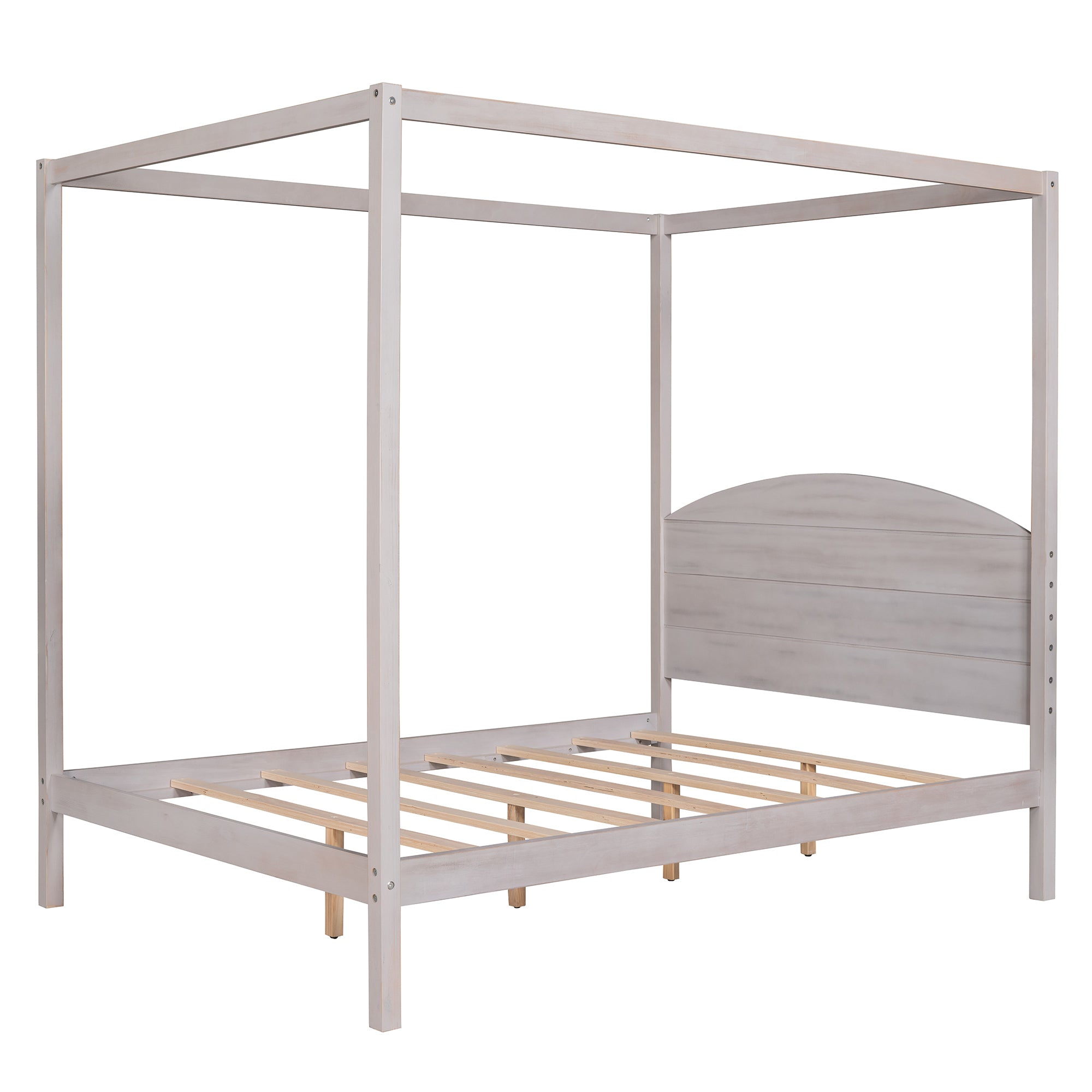 Full Size Canopy Platform Bed - Grey Wash