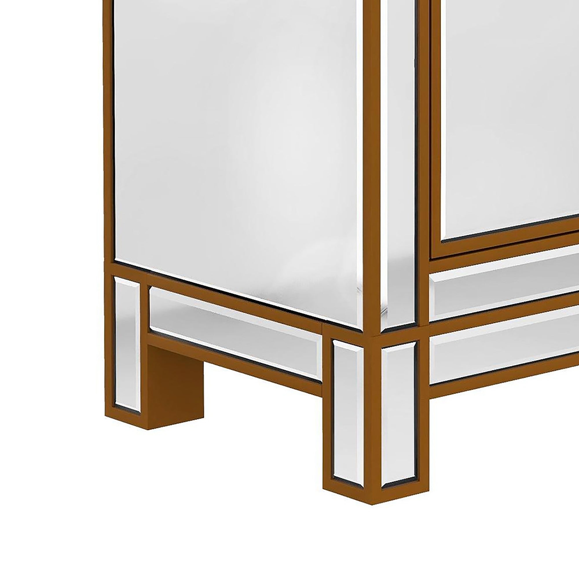 Modern Mirrored Nightstand with 2 Storage Cabinets - Silver Glass