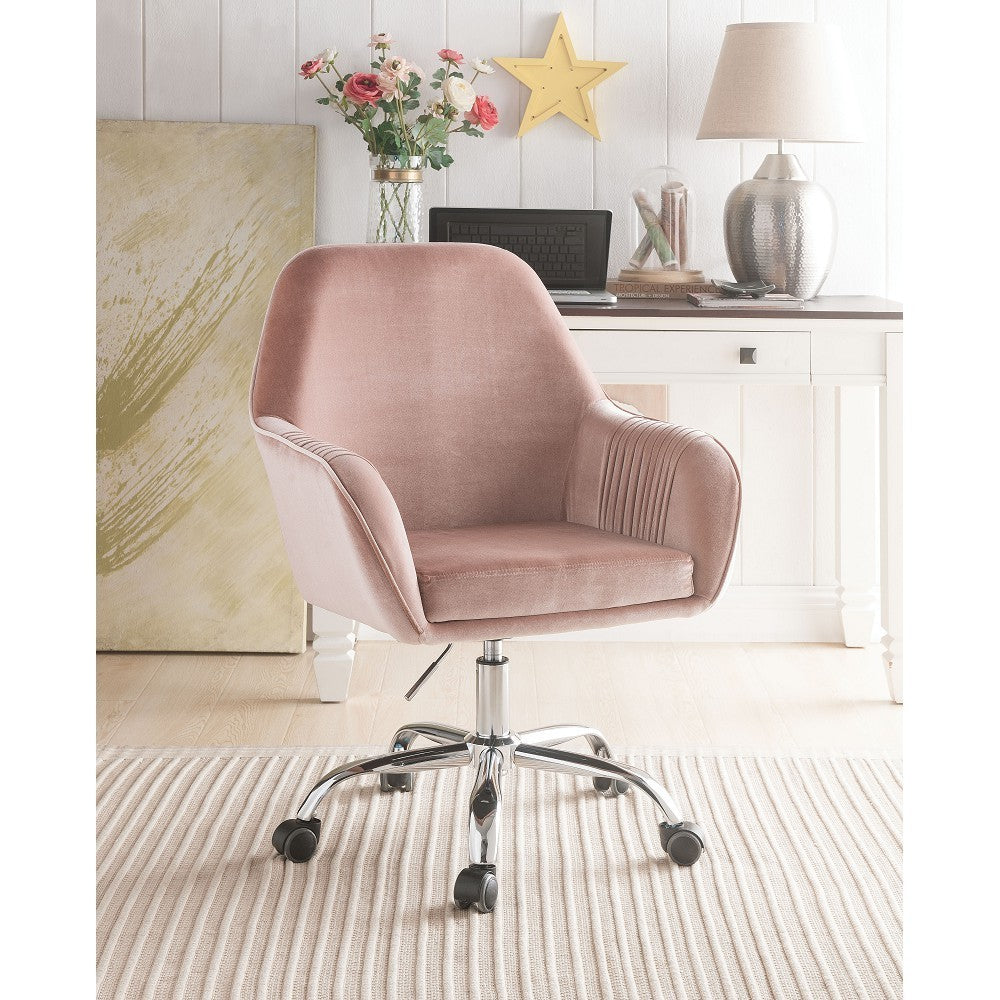 Romantic Office Chair - Pink Peach Velvet & Chrome