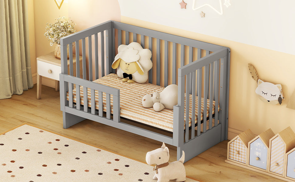 Convertible Crib/Full Size Bed with Changing Table - Gray