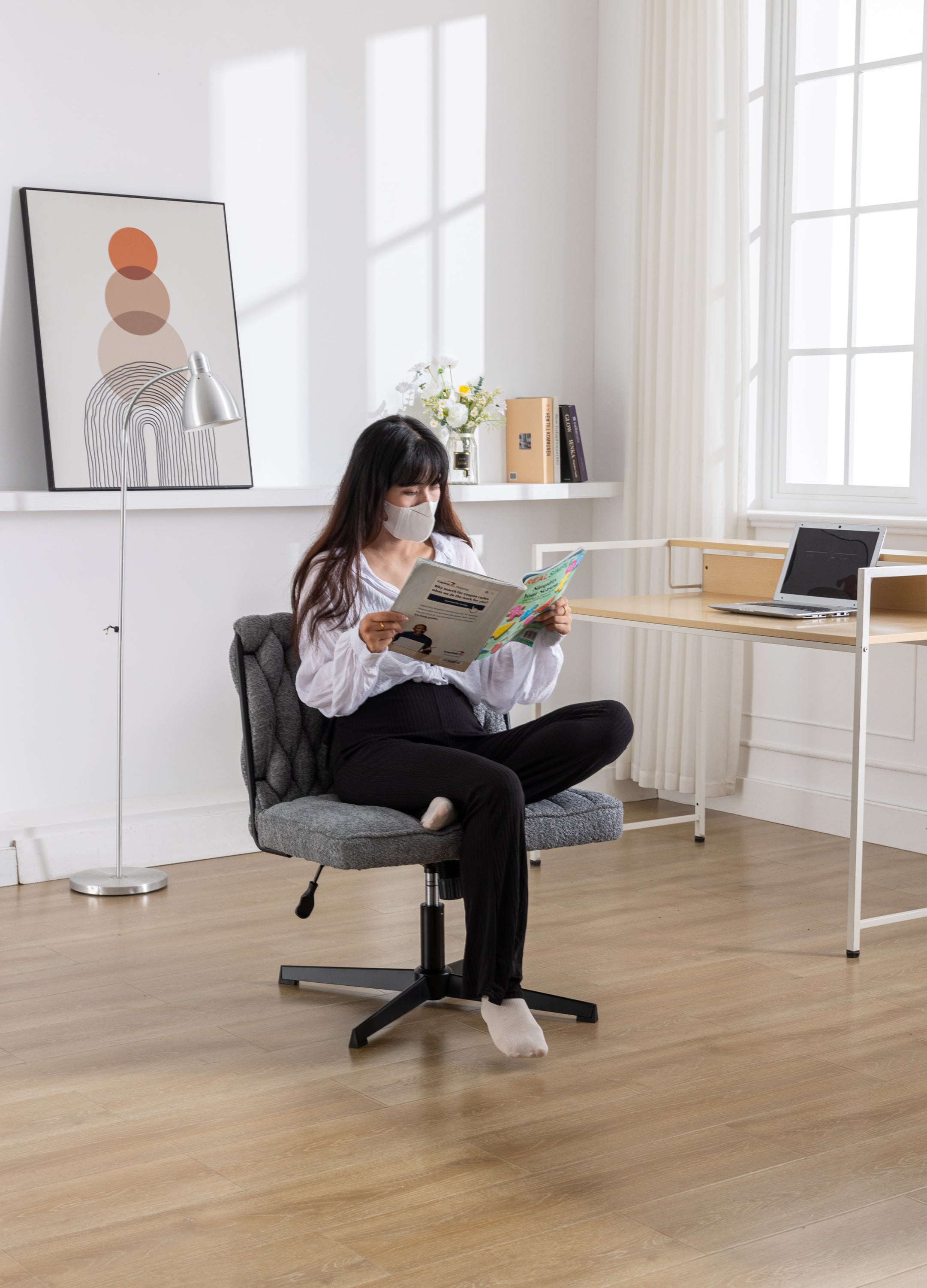 Armless Office Desk Chair No Wheels - Grey