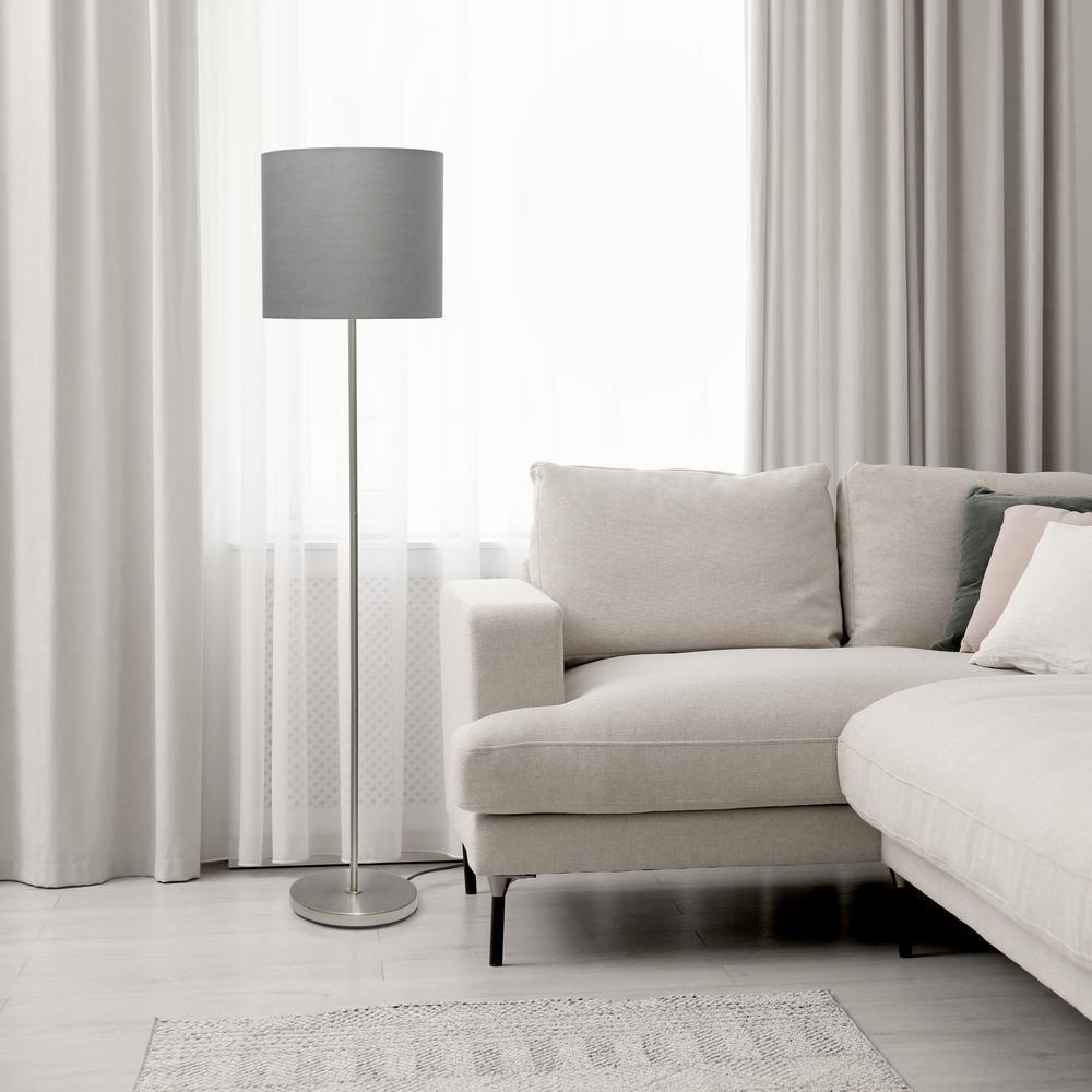 Brushed Nickel Drum Shade Floor Lamp - Grey