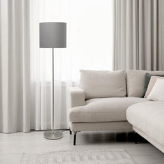 Brushed Nickel Drum Shade Floor Lamp - Grey
