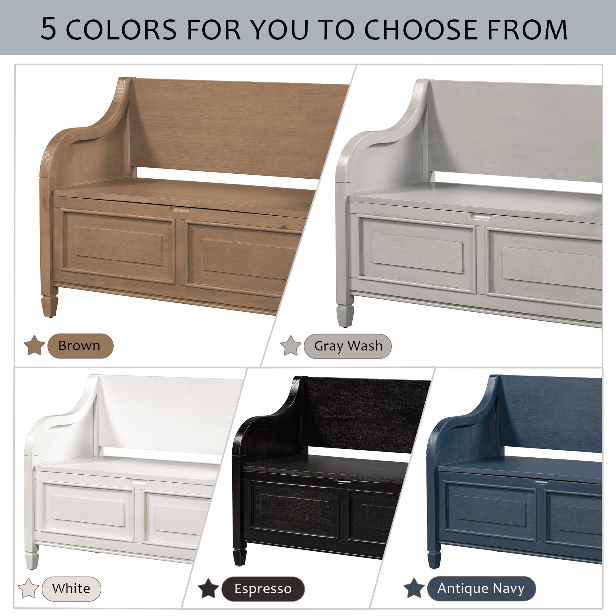 Rustic Style Solid Wood Entryway Storage Bench with Safety Hinge - Antique Navy + Beige