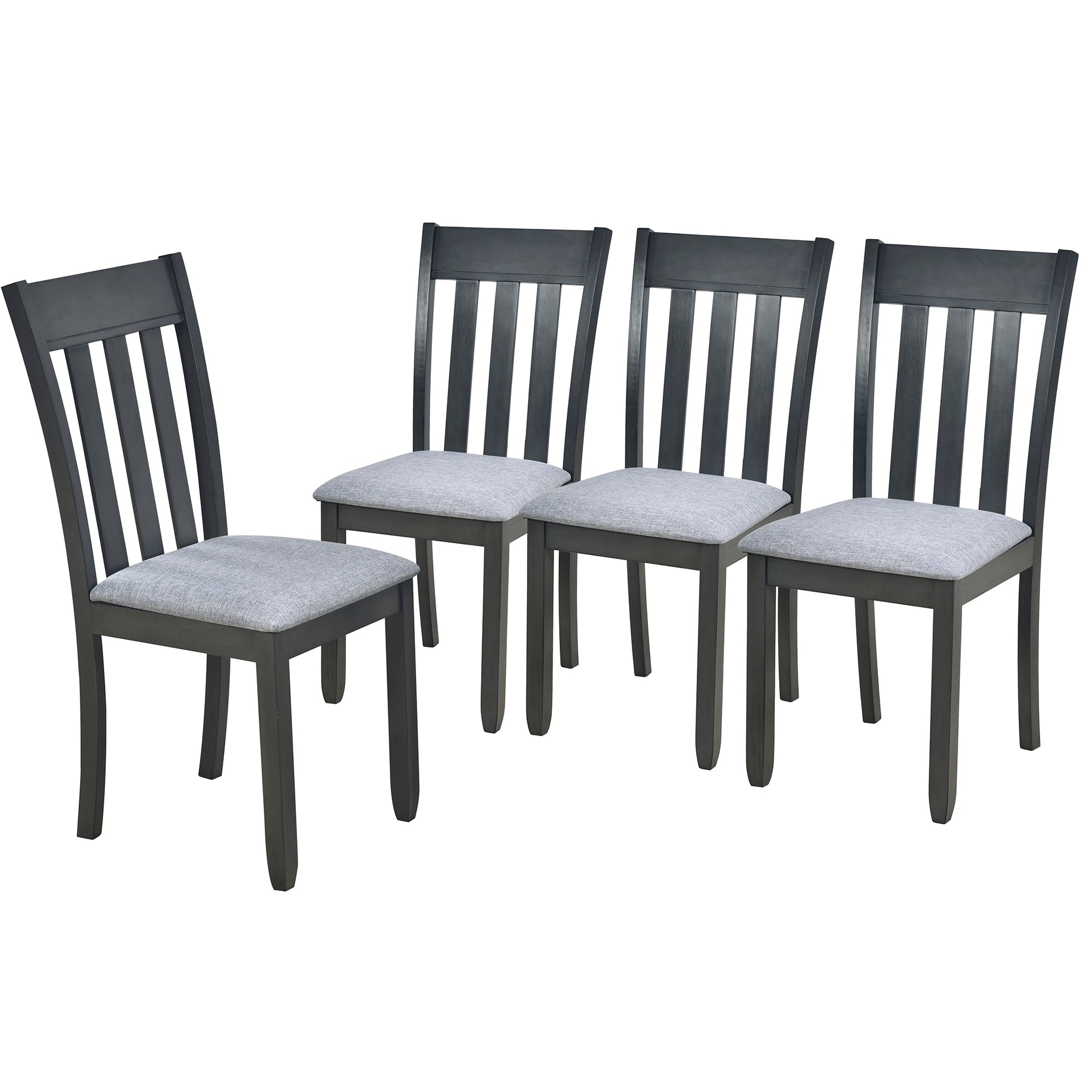 5-Piece Wood Dining Set Round Extendable Table with 4 Dining Chairs - Gray
