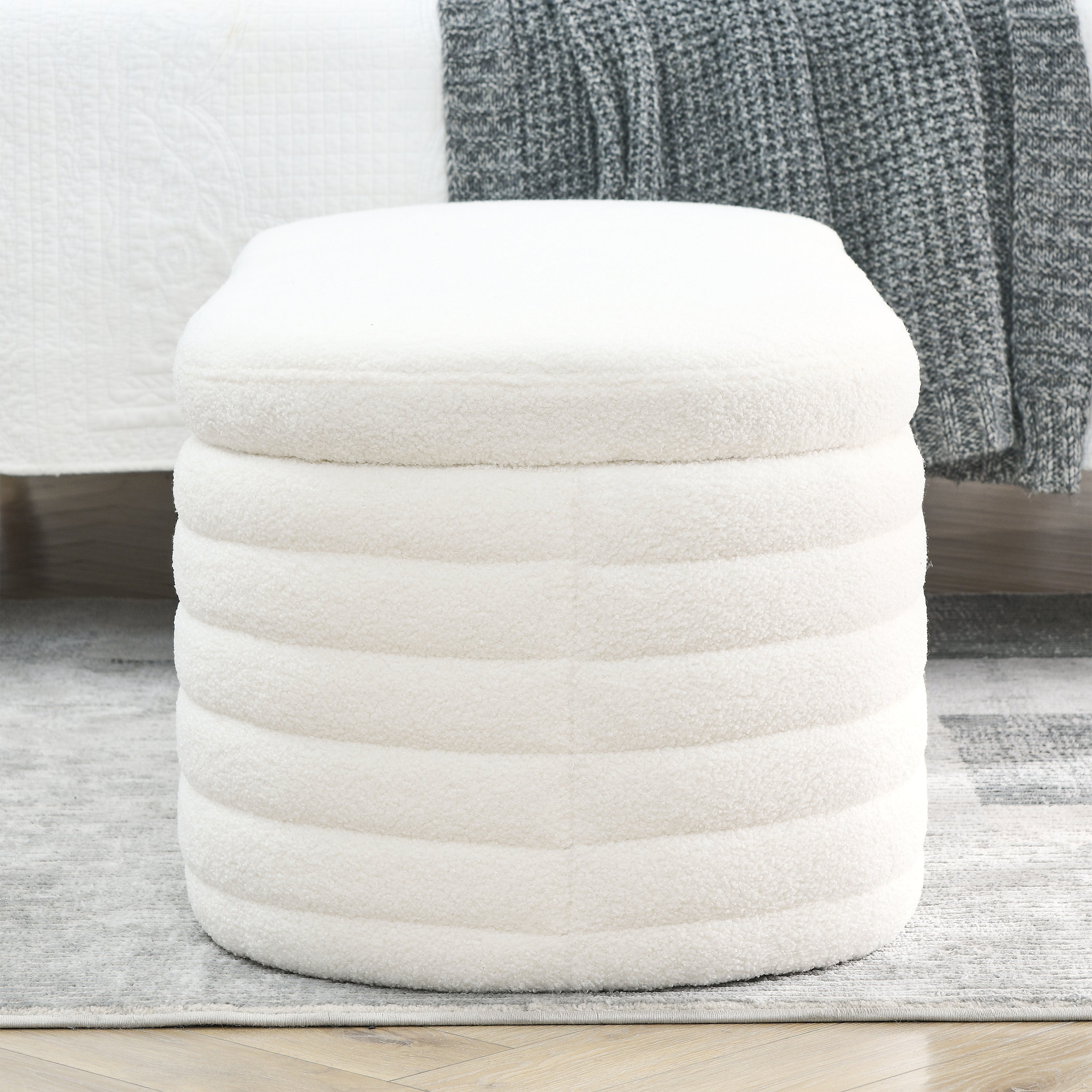 Storage Ottoman Bench Upholstered Fabric Storage - White Teddy