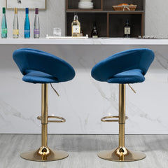 Modern Swivel Bar Stools Adjustable (Set of 2) - Blue Velvet