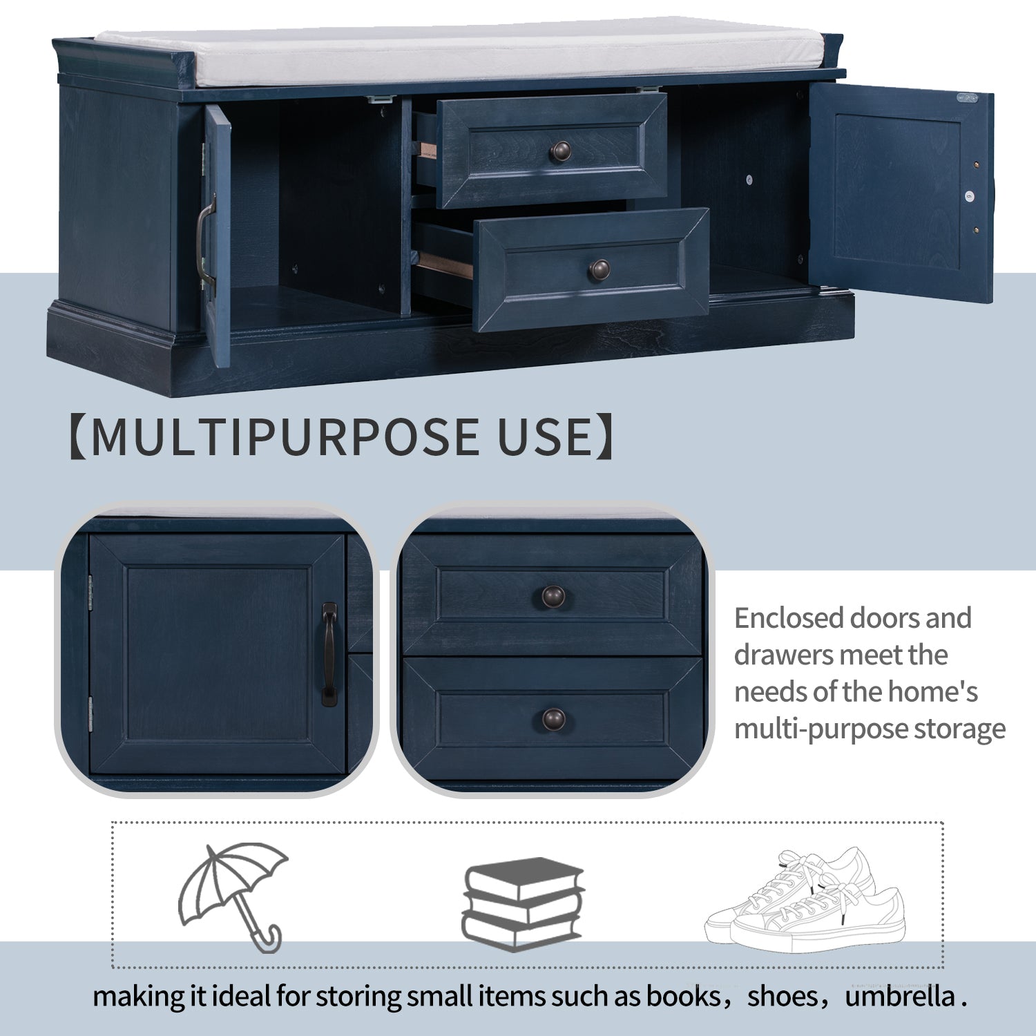 2 Cabinets with Removable Cushion - Antique Navy