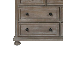 7 Drawer Wooden Dresser with Metal Pulls and Bun Feet - Distressed Brown