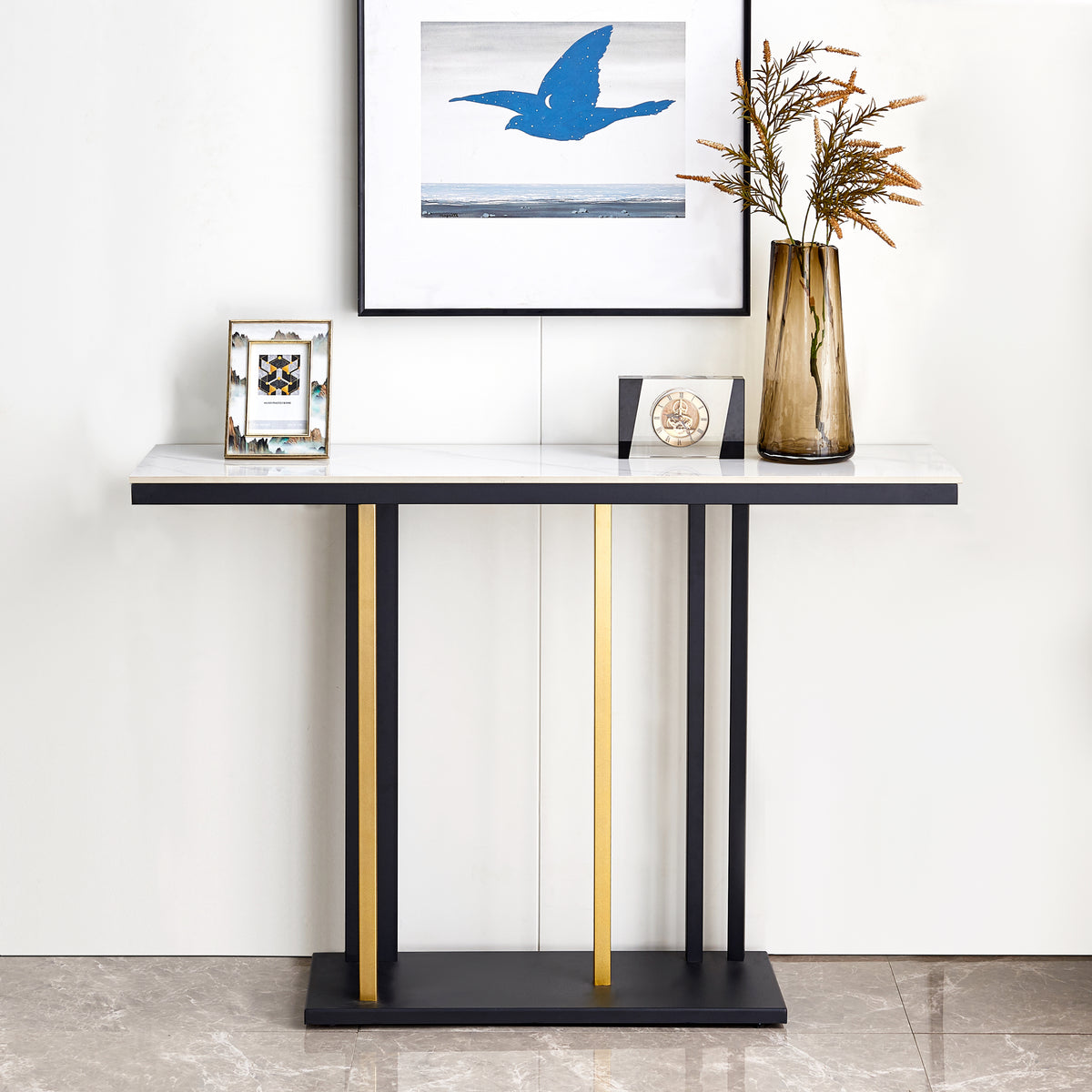 Modern Console Table Metal Frame with Adjustable Foot Pads - Black