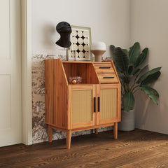Farmhouse Sideboard Buffet Accent Storage Cabinet with Rattan Doors and Drawers