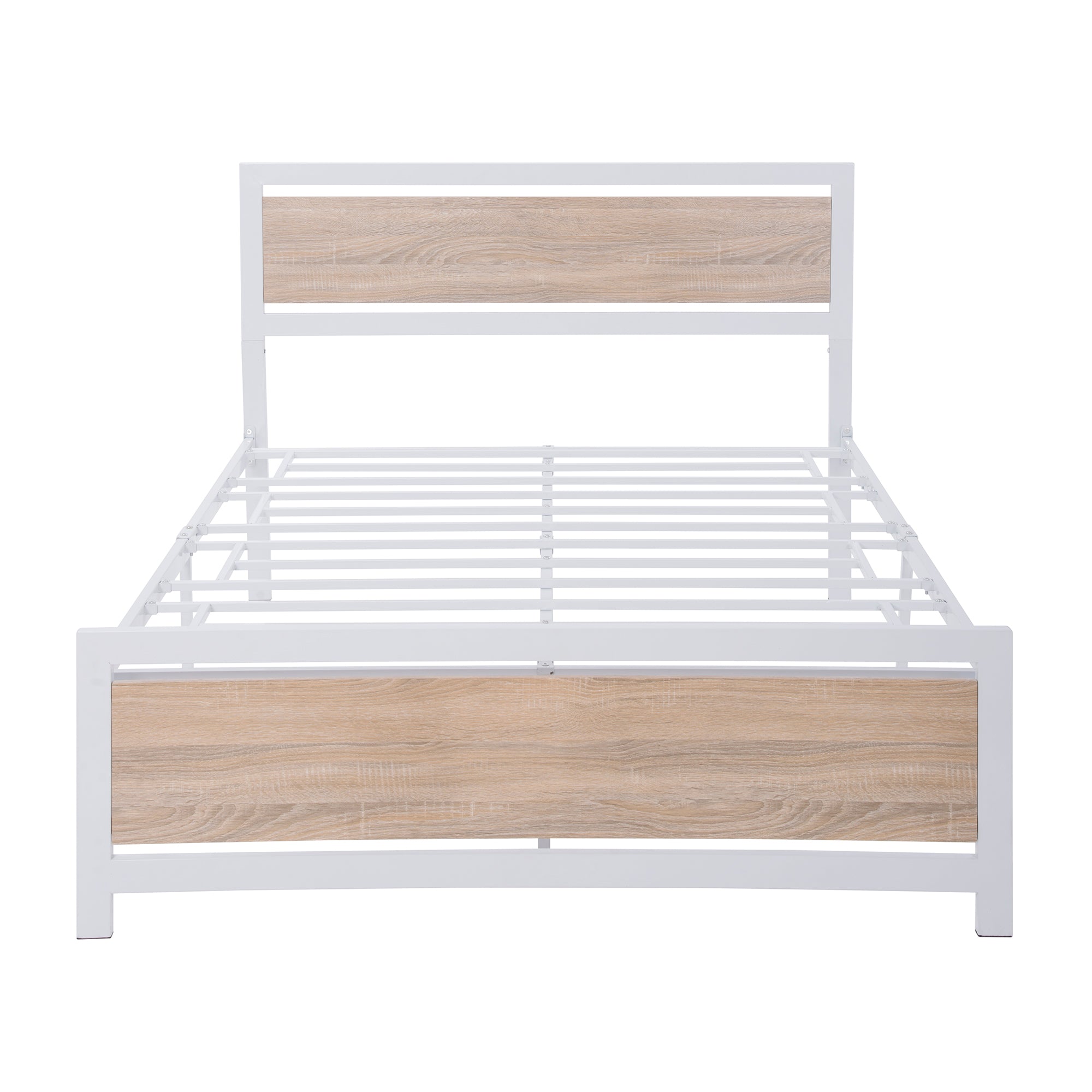Full Size Platform Bed No Box Spring Needed- White