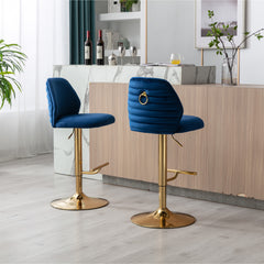 Modern Swivel Bar Stools Chair Adjustable (Set of 2) - Chrome Golden Base/ Navy Blue
