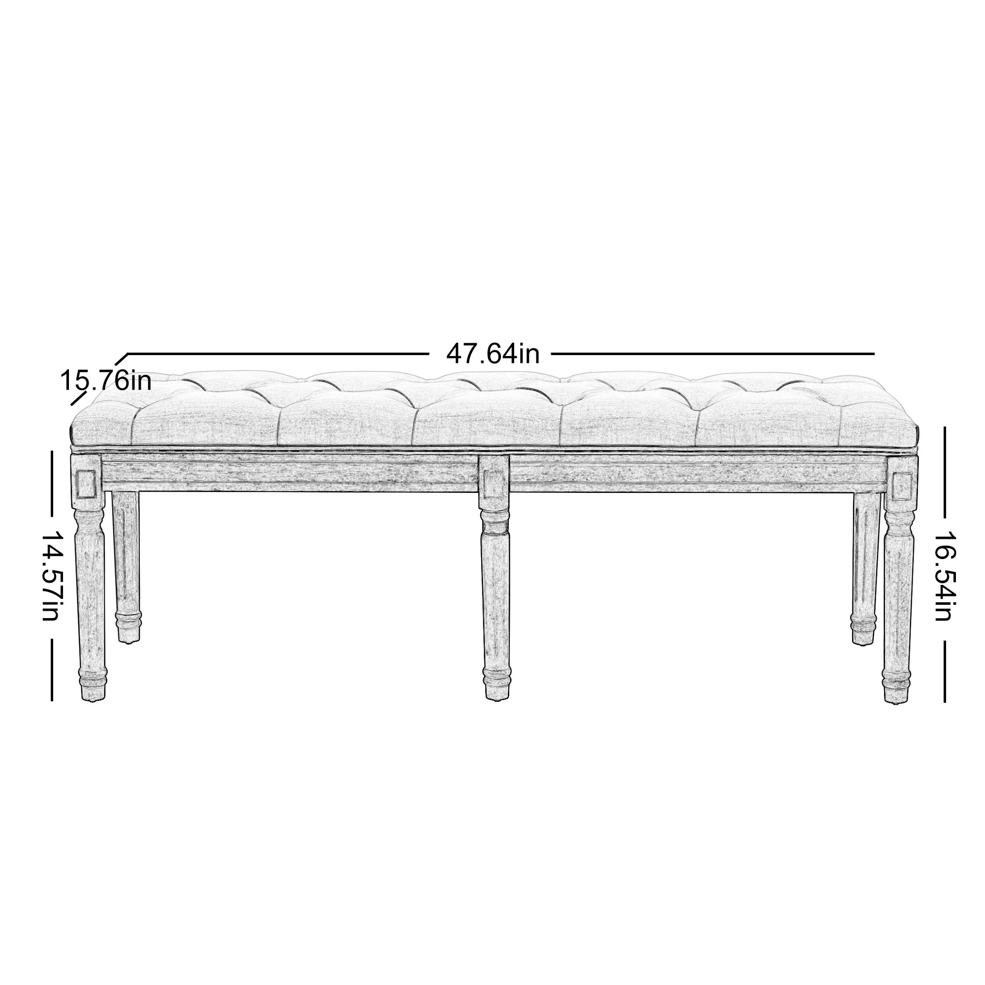 French Bench Upholstered with Ruberwood Legs for Bedroom/Entry/Hallway - Beige