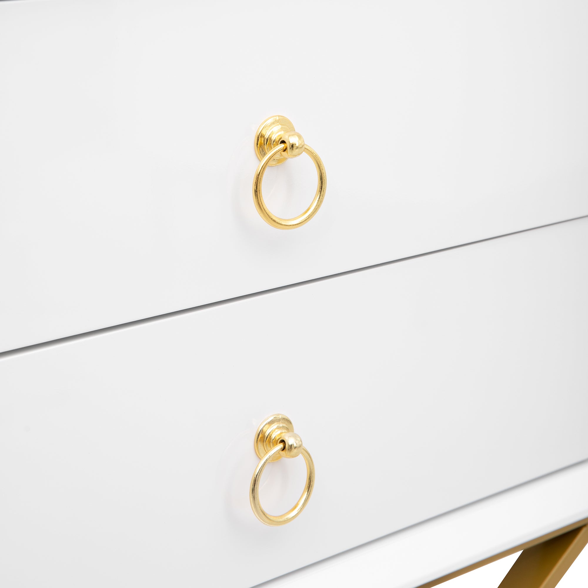 Nightstand with 2 Drawers & Golden Handle，Storage Bedside Table - White