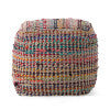 Handcrafted Boho Fabric Pouf - Sage and Multi-Color