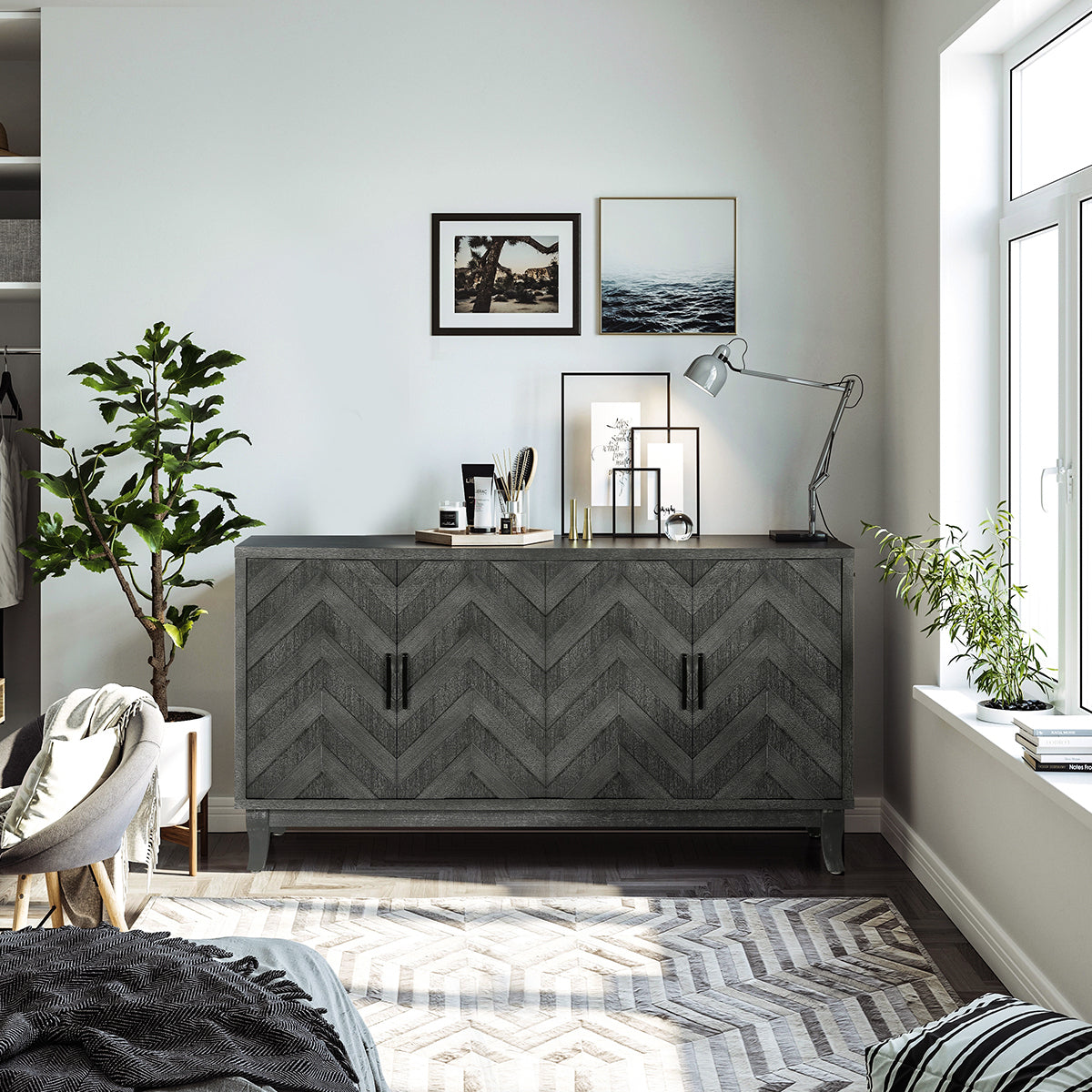 Stronger Vintage Style Buffet Cabinet, Lacquered Accent Storage 4 Door Wooden Cabinets,Thickened Sideboard Storage Cabinet - Taupe Grey