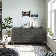 Stronger Vintage Style Buffet Cabinet, Lacquered Accent Storage 4 Door Wooden Cabinets,Thickened Sideboard Storage Cabinet - Taupe Grey