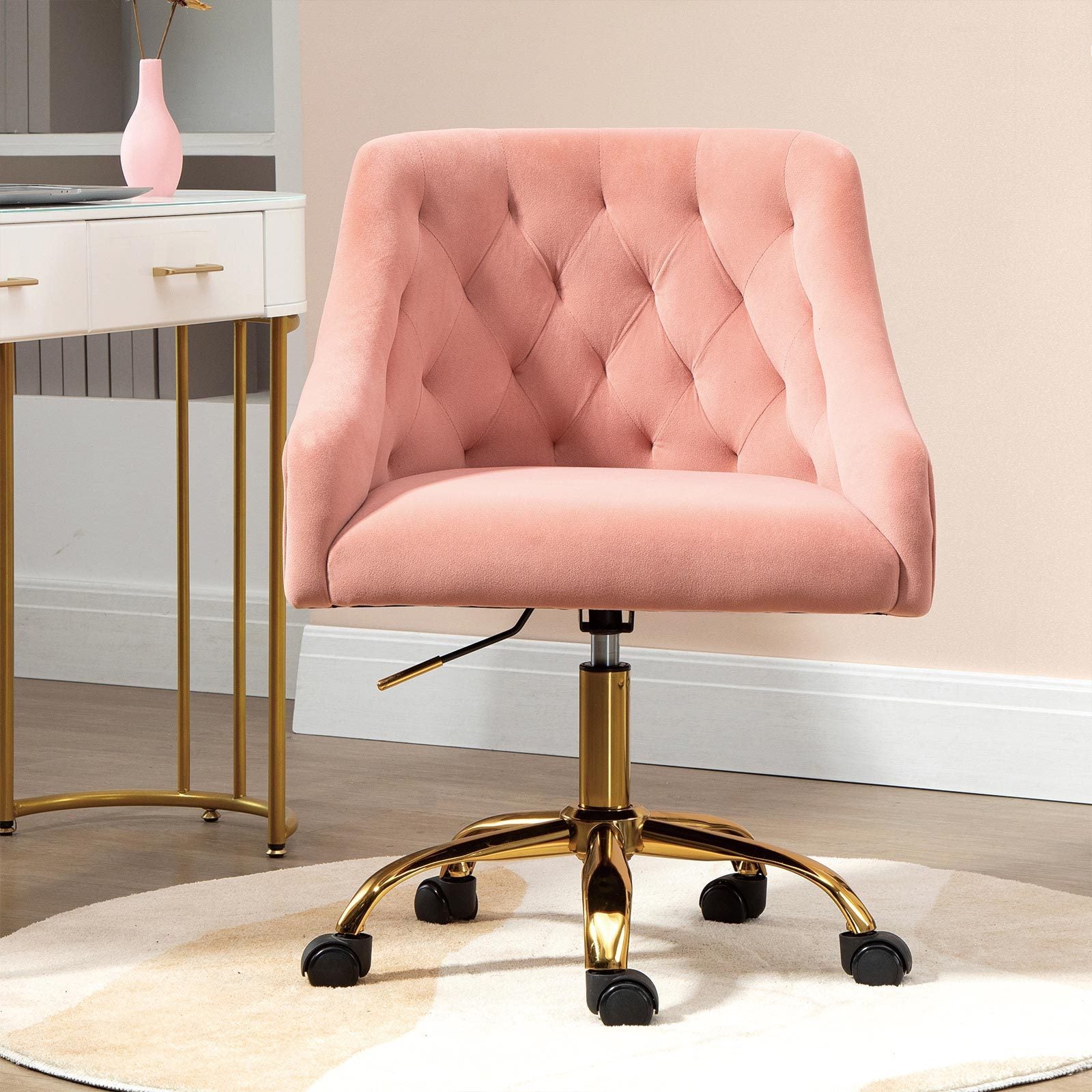 Modern Velvet Swivel Chair with Gold Feet - Pink