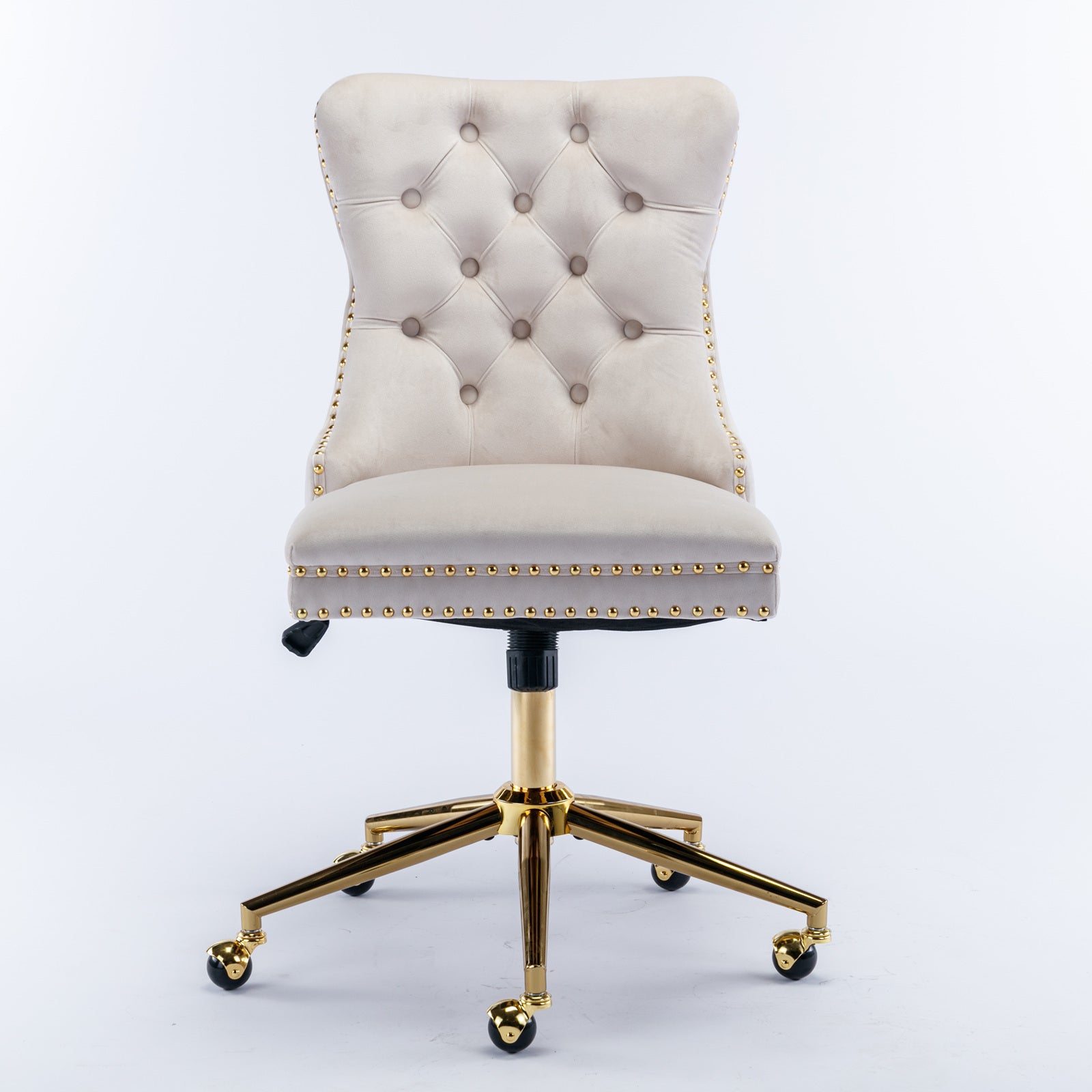 Velvet Upholstered Tufted Button Home Office Chair with Golden Metal Base - Beige